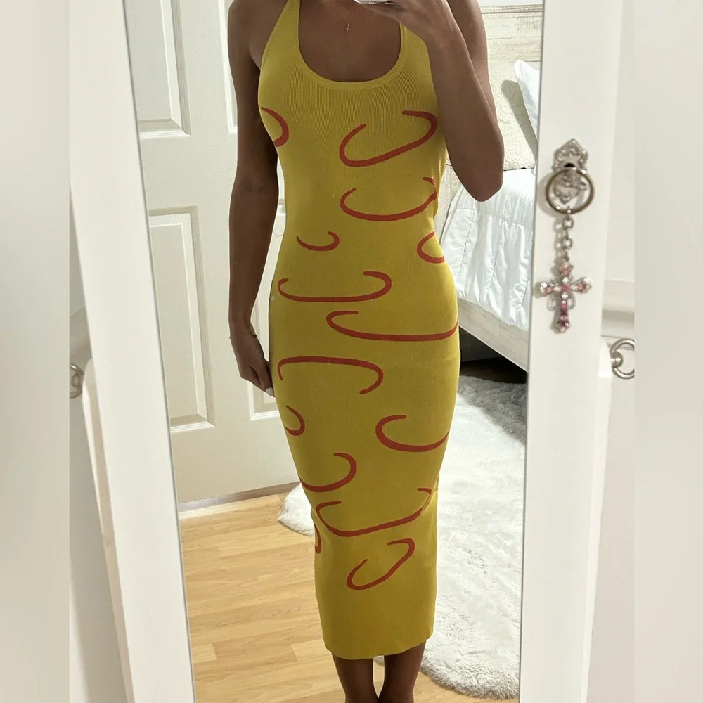 Knitted Y2K Halter Yellow and Red Midi Dress! - Picture 1 of 2